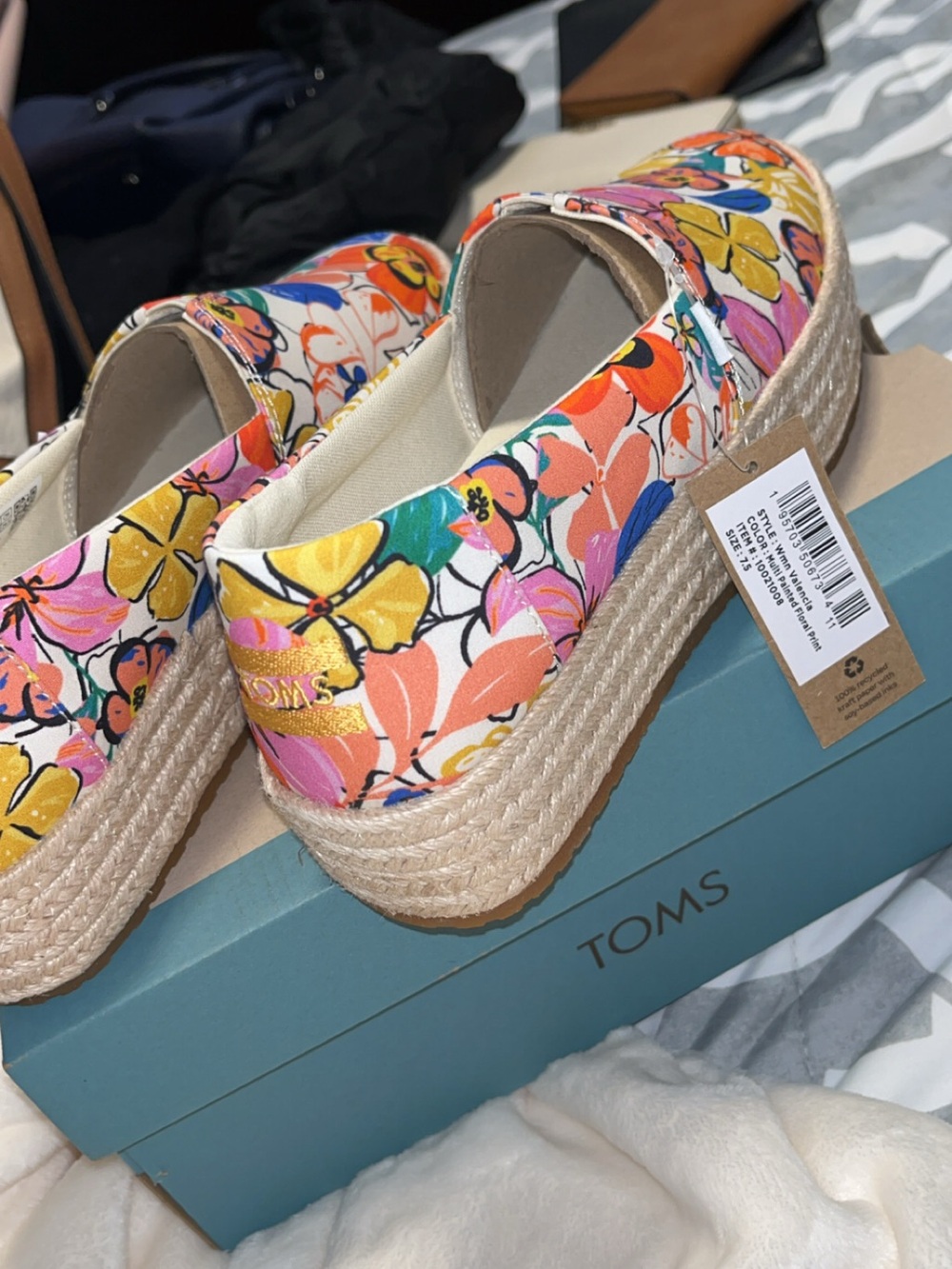 NWT Toms Floral Espadrille Platform Slip-On 7.5, 6.5
